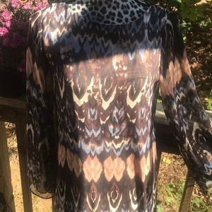 Tiana B. Brn Blue Tan Beige Sheer Slv BoHo Sheath